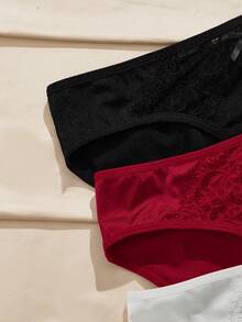 Charlaine 3pcs/Set Women's Multicolor Satin Patchwork Lace Trim Panties - Multicolor - View 3