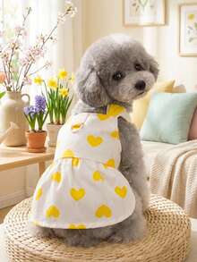 PETSIN Cute Rabbit Ear Decor Lightweight Breathable Pet Dress With Heart Print, Red, Suitable For Spring/Summer - Yellow - View 1