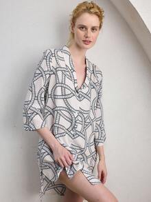 Ocili Women's Comfortable Cotton Wavy Minimalist Abstract Geometric Striped Sleeveless Nightgown - Black and White - View 6