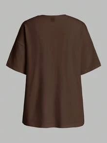 Modmama Casual Loose Fit Long Maternity T-Shirt, Multi-Color Round Neck - Coffee Brown - View 7