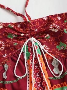 Sweetra Vestido de estilo bohemio retro con estampado, corte halter y cintura ceñida, color rojo, nuevo artículo de moda para primavera/verano - Multicolor - Ver 4