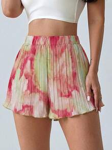 Firerie Quần short nữ dáng rộng, thanh lịch, cạp chun, xếp ly, chất liệu vải họa tiết, thích hợp cho đi biển, du lịch, dạo phố. - màu xanh lá - Xem 5