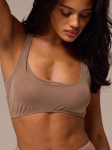 MUSERA ESSENTIALS Scoop Neck Racer Back Sheer Mesh Bralette Top Winter Spring Night Out Sexy Cute Mesh Essential - Camel - View 6