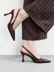 CUCCOO BIZCHIC 女士尖头细高跟棕色时尚基础款日常百搭通勤上班购物女式高跟鞋露跟鞋女鞋 - 咖色 - 查看 5