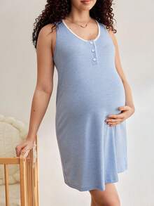 Comfortable, Casual, Wearable Outerwear, Soft Maternity Loungewear & Nightgown - Baby Blue - View 1