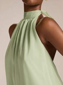 SHEIN BAE 女士绿色露背系带无袖不对称下摆迷你连衣裙，度假连衣裙 - 綠色 - 查看 6