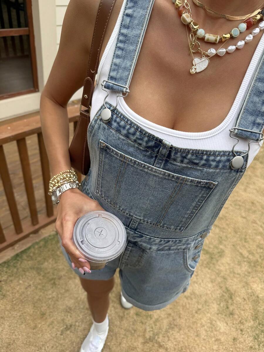 Livesso Women's Blue Cotton Beach Holiday Casual Adjustable Strap Jumpsuit - Blue - View 1