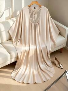 Franclia 女士时尚亮片拼接宽松蝙蝠袖连衣裙 - 香檳色 - 查看 1