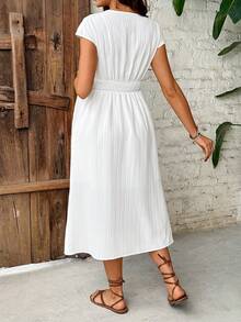 SHEIN 孕妇V领蕾丝开衩设计休闲派对度假连衣裙 - 白色 - 查看 2