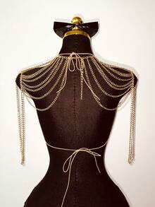 SHEIN DivaQ Women's Metal Chain Spaghetti Strap Top, Sexy Backless Personalized Chain Camisole, Street Style Metal Chain Shirt - Gold - View 6