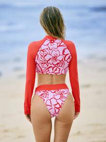 Swim SPRTY Women's Beach Vacation Printed Long Sleeve Tankini Set - Multicolor - View 2