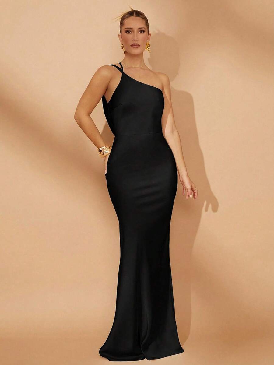 Lumalex 秋冬季情人节假日派对宴会婚礼金属装饰露背喇叭裙女装 - 黑色 - 查看 1