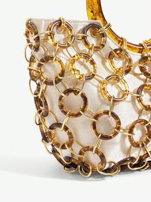 SHECARRY Bolso de mano de gran capacidad y diseño elegante con anillo circular para mujeres - Albaricoque - Ver 6