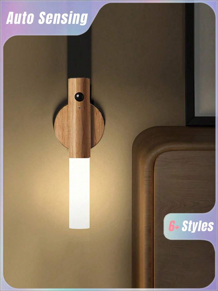 1/2/3pcs  Motion Sensor Night Light, Magnetic Wall Lamp, Indoor Wooden Wall Mount Light Wardrobe, Indoor LED Magnetic Rechargeable Portable Lamp For Corridor Bedroom Closet Desk Stairway Cabinet - Night light - View 1