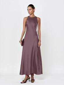 Aveloria Modichic Minimalist Elegant Asymmetric Bias Cut Double-Sided Satin-Like Acetate Fabric A-Line Sleeveless Dress For Women - Dusty Purple - View 7
