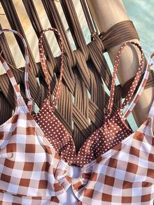 Swim Mod Women's Plaid One-Piece Swimsuit With Spaghetti Straps, Suitable For Beach Vacation, Spring/Summer - Multicolor - View 5