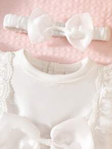 夏季女婴连衣裙，时尚百日宝宝连衣裙，公主连体衣套装 - 米色 - 查看 5