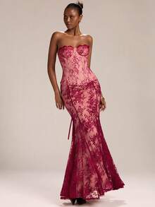 SHEIN BAE Áo hai dây nữ phối ren, hở lưng, buộc dây, thời trang, đa năng, phù hợp cho hẹn hò và tiệc tùng. - Đỏ - Xem 5