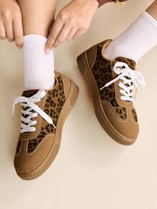 CUCCOO EASI Women's Leopard Print Casual Flat Sneakers, Versatile For Daily Wear - Brown - View 10