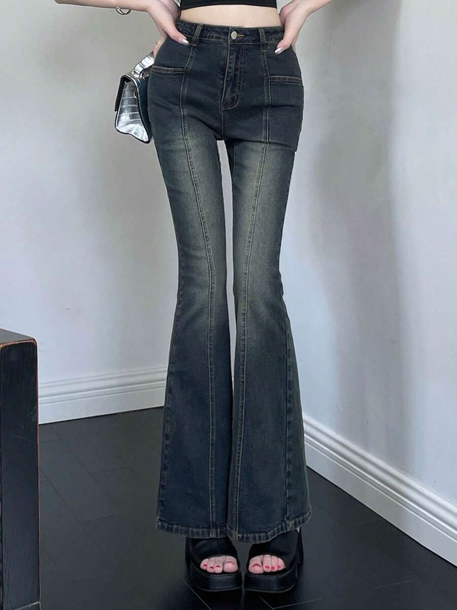 DAZY Women's Solid Color Minimalist Street Style Casual Jeans Back To School Season Dark Grey Summer Style - Blue - View 1