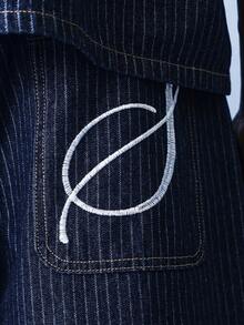 SUMWON Pantalones cortos vaqueros de pierna ancha con patrón de rayas verticales y costuras de contraste para uso casual en verano - Azul - Ver 6