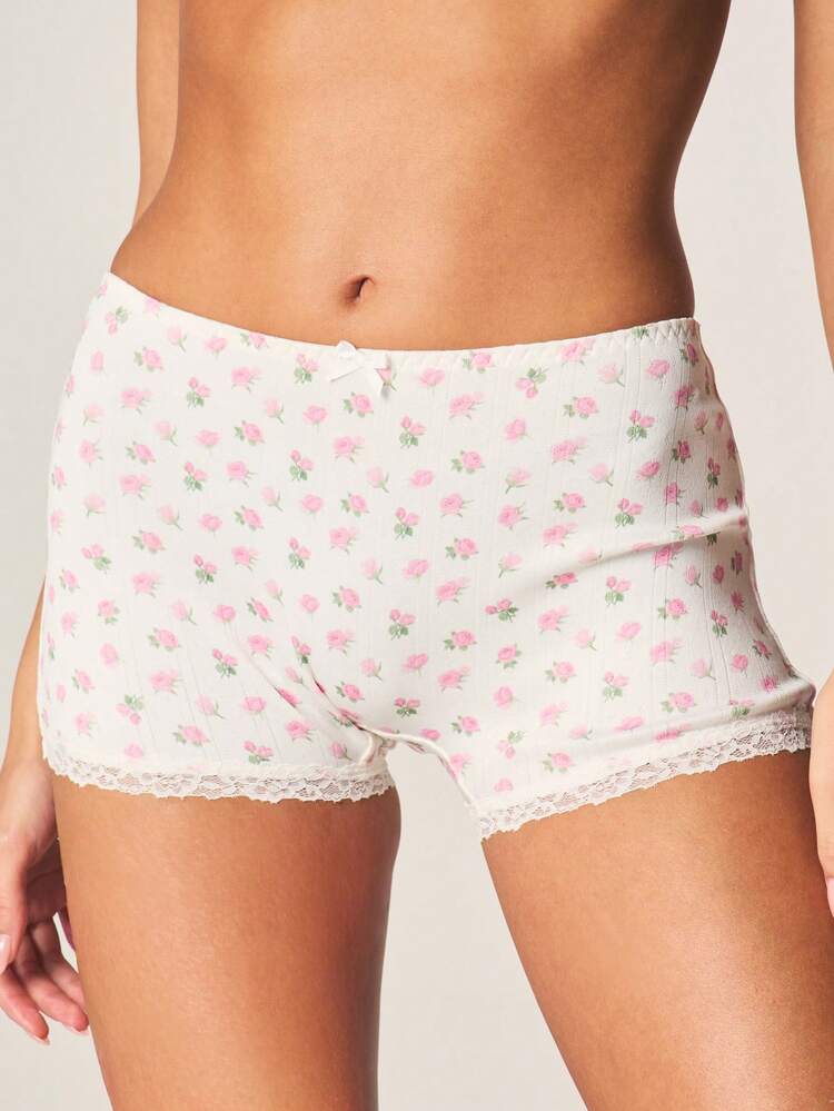 MISSGUIDED Floral Print Boyshorts With Delicate Lace Trim Comfortable Underwear For Spring Summer Everyday Wear Full Coverage Hipster Style