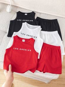 6件套男婴背心套装，休闲舒适，百搭可爱，夏季针织背心短裤套装，基础款多色多件套，适合日常休闲穿着、度假和居家穿着，是春夏的理想之选。夏季度假装扮，复活节男童礼物。 - 彩色 - 查看 5