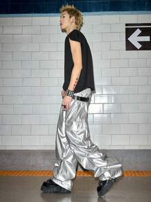 ROMWE MEN Street Life Men's Solid Color Minimalist Casual PU Leather Cargo Pants - Multicolor - View 6