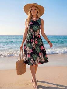 Sylviya Women Tropical Print Sleeveless Casual Vacation Dress - Multicolor - View 4