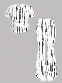 SHEIN Bộ 2 áo thun in hình cho bé gái tuổi teen, trang phục thường ngày năng động, phù hợp cho đi chơi, chụp ảnh, dự tiệc. - trắng - Xem 10