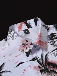 Manfinity RSRT Plant Print Front Button Casual Versatile Short Sleeve Shirt Summer Men Shirt Men Vacation Tops Men's Palm Tree Shirt Men Beach Shirts Hawaiian Print Shirt - Multicolor - View 3