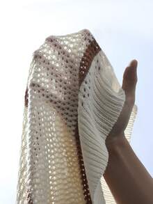 RONVEXI Men's Casual Vacation Style Contrast Striped V-Neck Open Knit Top, Summer - Apricot - View 8