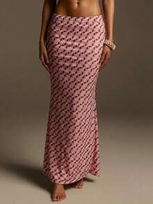 Athîral 女士休闲度假粉色印花罩衫半身裙，鱼尾半裙，适合女士休闲穿着，海滩休闲，春假，春季女士，夏季假期，沙滩装，夏季假期，女士度假 - 彩色 - 查看 4