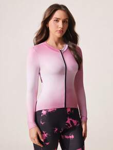 Core Rhythm 女士户外运动长袖渐变数码印花骑行服，带硅胶下摆和手机口袋 - 彩色 - 查看 4