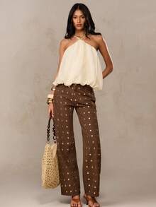 SHEIN BAE 女士纯色简约休闲背心 - 杏色 - 查看 4