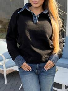 Cioccolato Women's Elegant Turtleneck Casual Long Sleeve Knit Sweater - Black - View 4