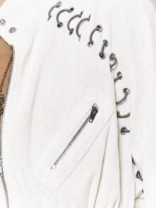 MUSERA Button Funnel Neck Detail Rib Cinched Waist Fitted Jacket Winter Going Out Everyday Night Out Casual Cool Streetwear Washed Spring - White - View 6