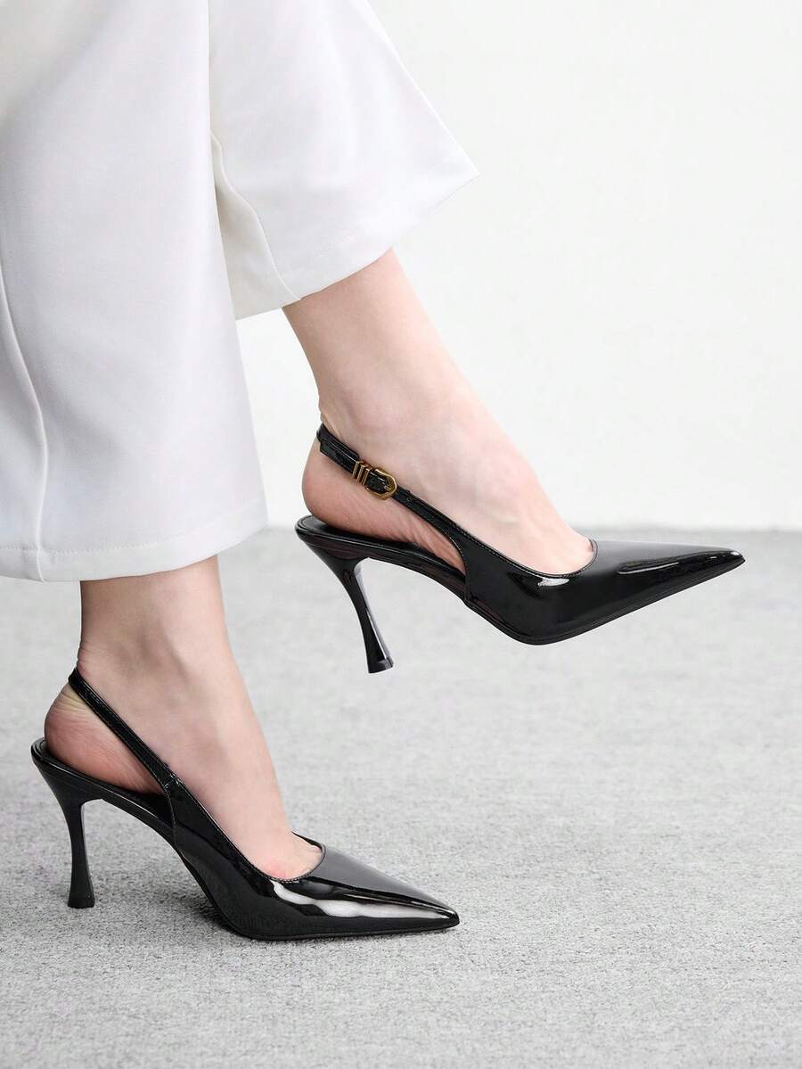 CUCCOO BIZCHIC 新款尖头高跟鞋，浪漫优雅迷人，简约性感，黑色露趾高跟鞋，适合约会、下午茶、派对、情人节等场合，尽显优雅气质。 - 黑色 - 查看 1