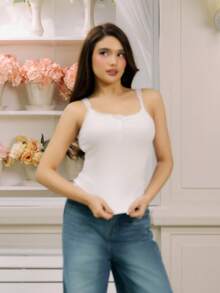 Criza Taa 女士修身蕾丝边吊带背心 Y2k 夏季 - 白色 - 查看 4