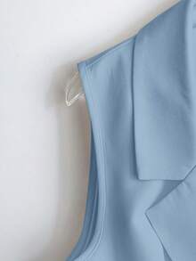 Franclia Women's Spring/Summer French V-Neck Elegant Bow Button Sleeveless Fitted A-Line White Blazer - Blue - View 3