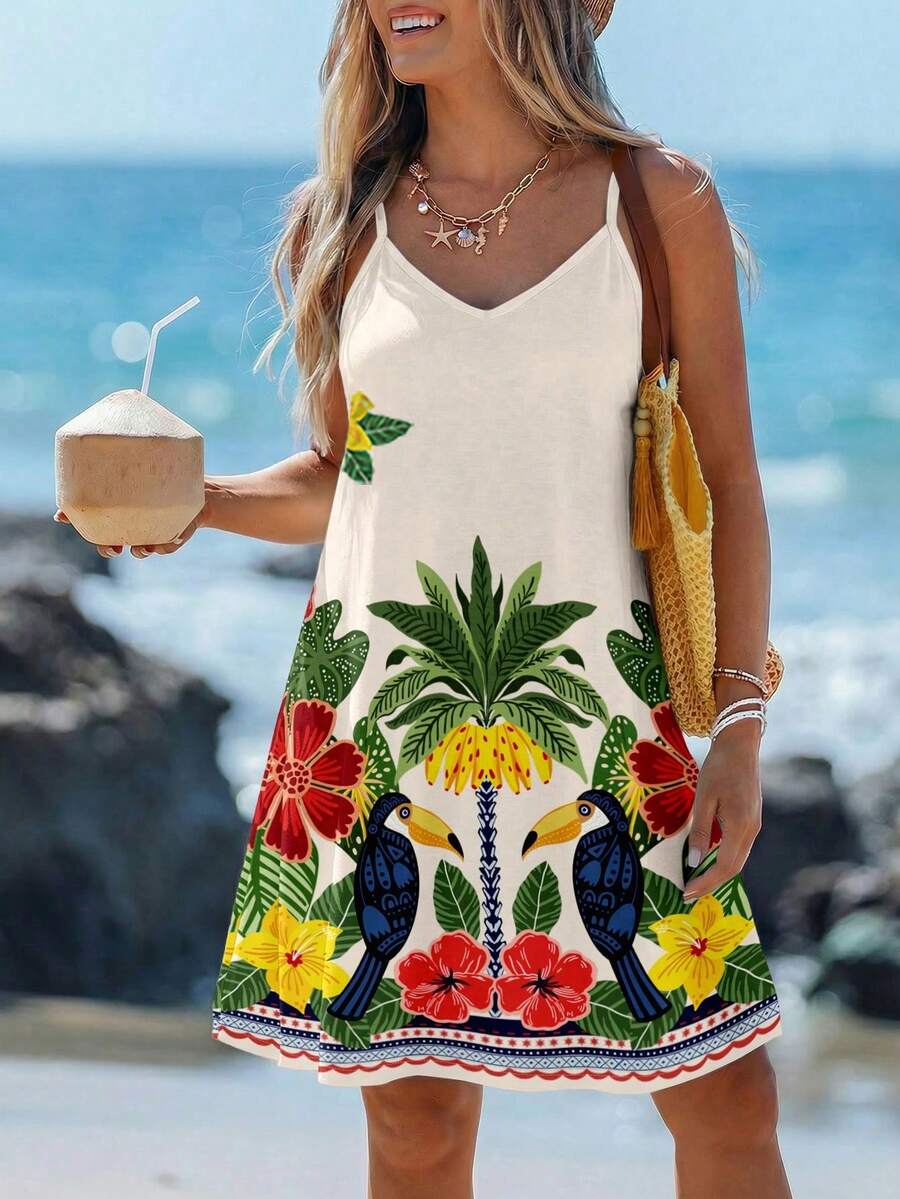 SHEIN LUNE Women's Spaghetti Strap Knit Mini Dress, Suitable For Summer - Multicolor - View 1