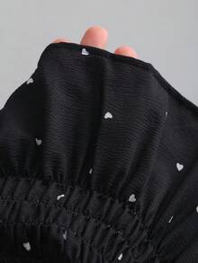 SHEIN Unity 女款黑白波點夏季可愛茶會約會之夜外訪掛脖上衣 優雅Y2K蝴蝶結荷葉邊飾綁帶蕾絲襯衫 - 黑色 - 查看 7