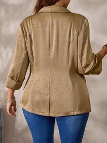 EMERY ROSE Blazer casual/trabalho de manga longa, de uma fileira, com colarinho entalhado, em cor sólida, para mulheres plus size - Caqui - Visão 2