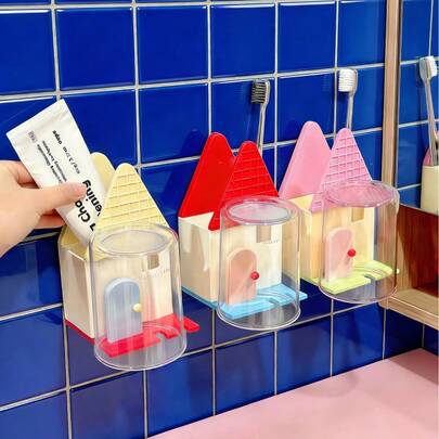 Joivida 新款壁挂式电动牙刷架，免钻孔创意收纳架，带牙膏和漱口杯槽，浴室梳妆台牙刷收纳架，适用于台面和墙面装饰