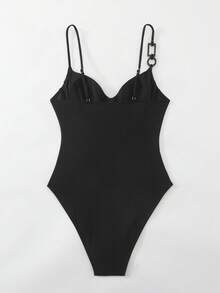 Swim Chiccia 女士黑色吊带紧身性感沙滩泳衣，适合海滩度假 - 黑色 - 查看 6