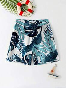 Bubblio Tween Boys' Casual Loose Fit Printed Beach Shorts, Suitable For Summer, Beach, Outdoor, Swimming, Classic Stylish Palm Tree Graphic Print - Multicolor - View 2
