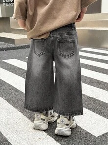 Baby Boy Casual Fashion Street Daily Commute Washed Loose Wide-Leg Jeans - Light Grey - View 2