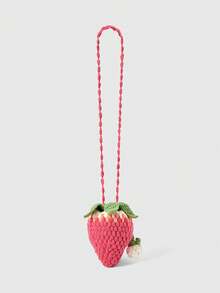 ROMWE Kawaii 1 件手工彩色针织草莓抽绳斜挎包，时尚可爱草莓钱包 - 粉色 - 查看 5
