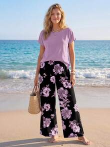 Sylviya Bộ 2 bộ đồ liền thân in họa tiết hoa giản dị dành cho nữ, đa năng cho mùa xuân và mùa hè - Nhiều màu - Xem 3