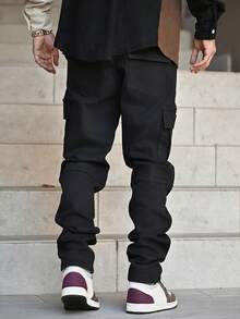 Devon Thys 男士时尚休闲洗水工装牛仔裤、工装裤 - 黑色 - 查看 2